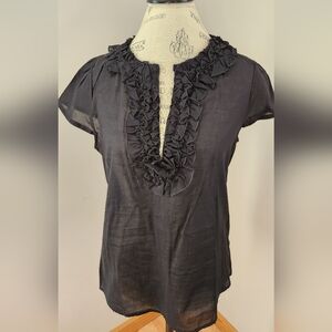 THE LIMITED black cotton ruffled front short  sleeve blouse M